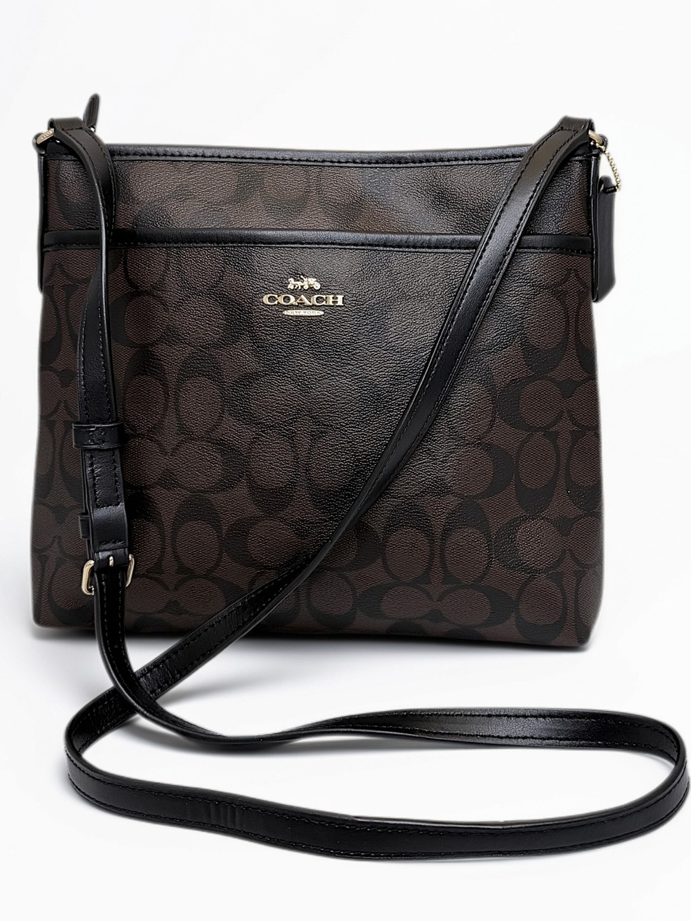 NWT Coach Signature Zip File Crossbody Bag in Brown/Black
